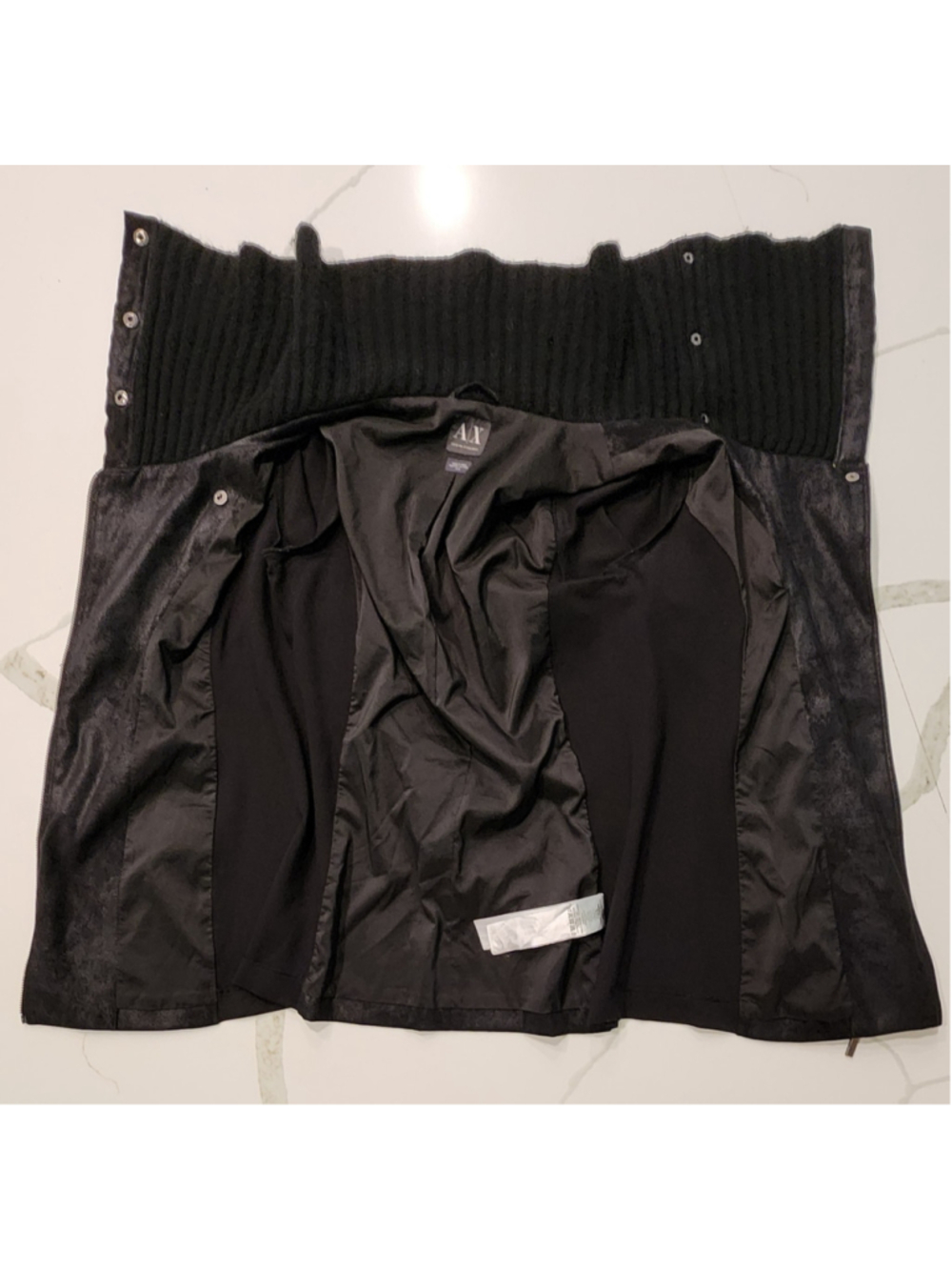 Armani Exchange Black Asymmetric Zip Jacket M Knit Cowl Faux Suede Leather Moto - Picture 8 of 14